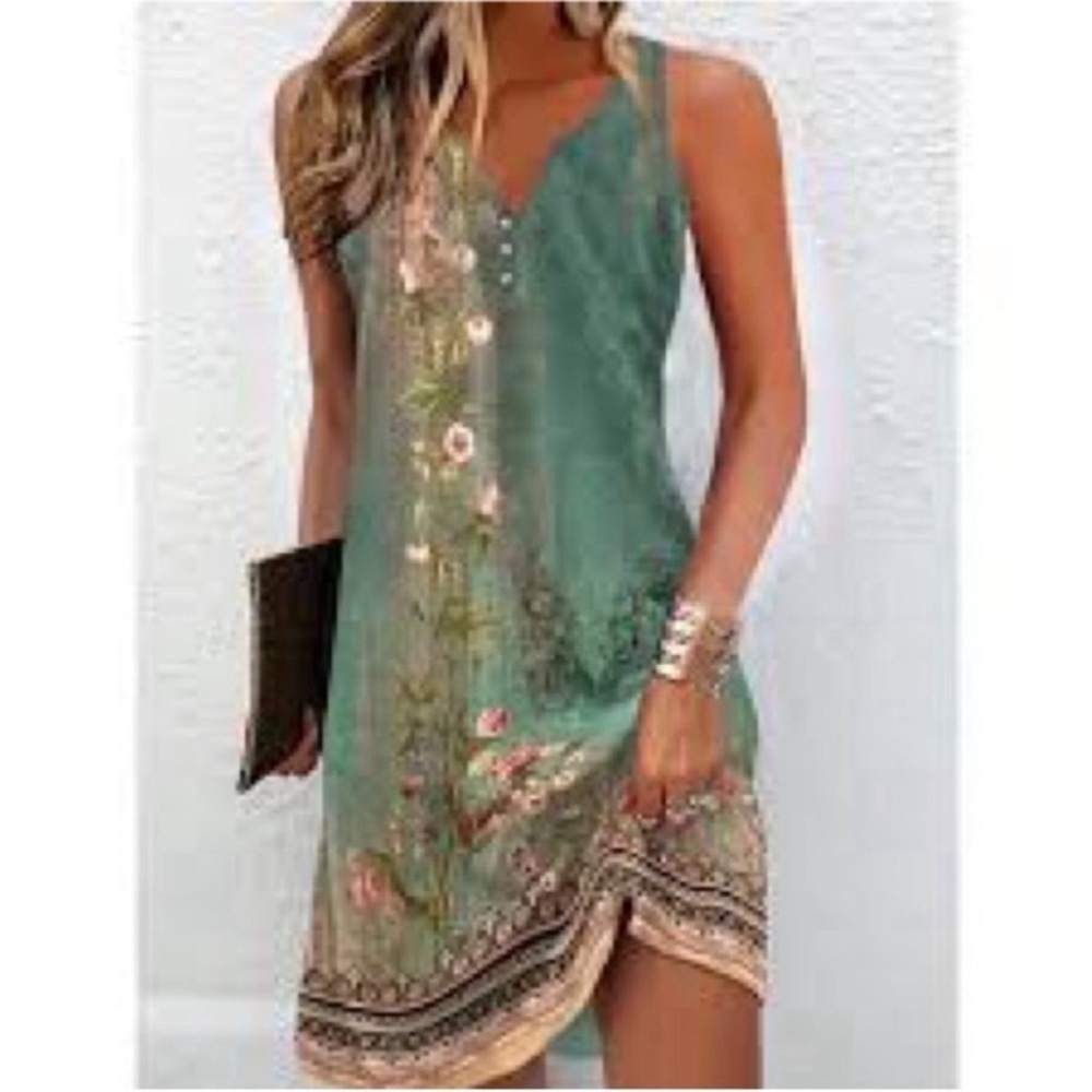 Chic Floral Green Mini Dress
